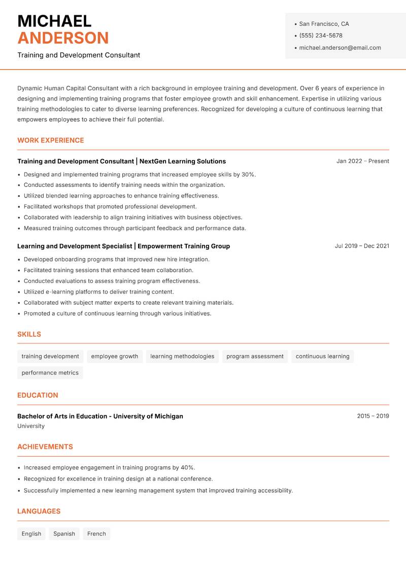 Human Capital Consultant resume template — Modern Professional