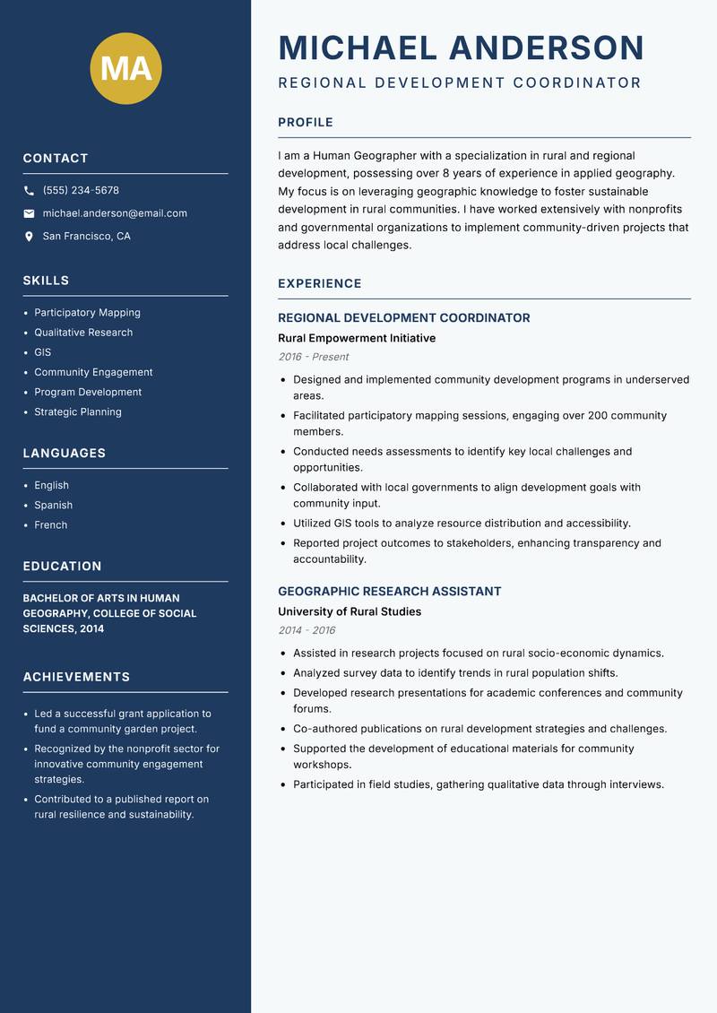 Human Geographer resume template — Classic Clean