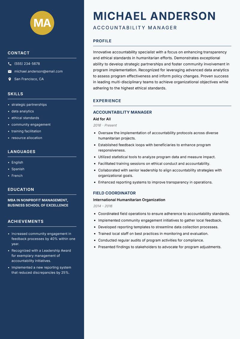 Humanitarian Accountability Officer resume template — Classic Clean