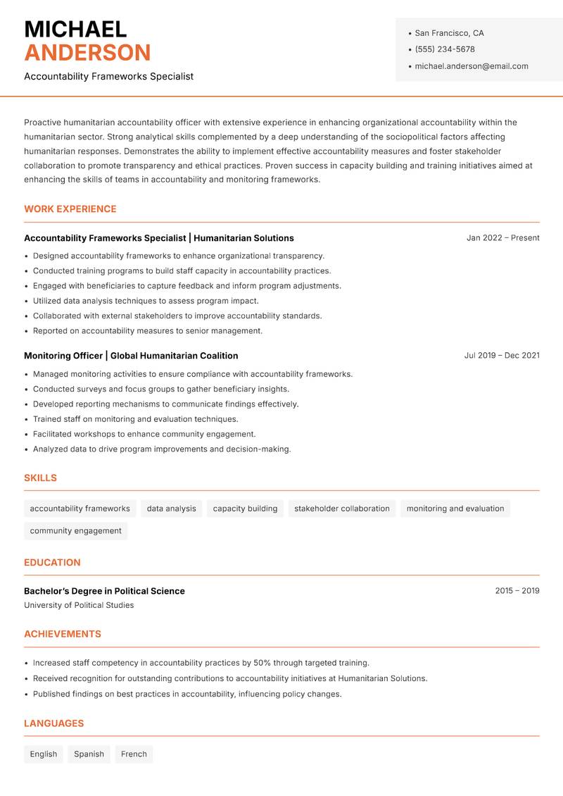 Humanitarian Accountability Officer resume template — Modern Professional