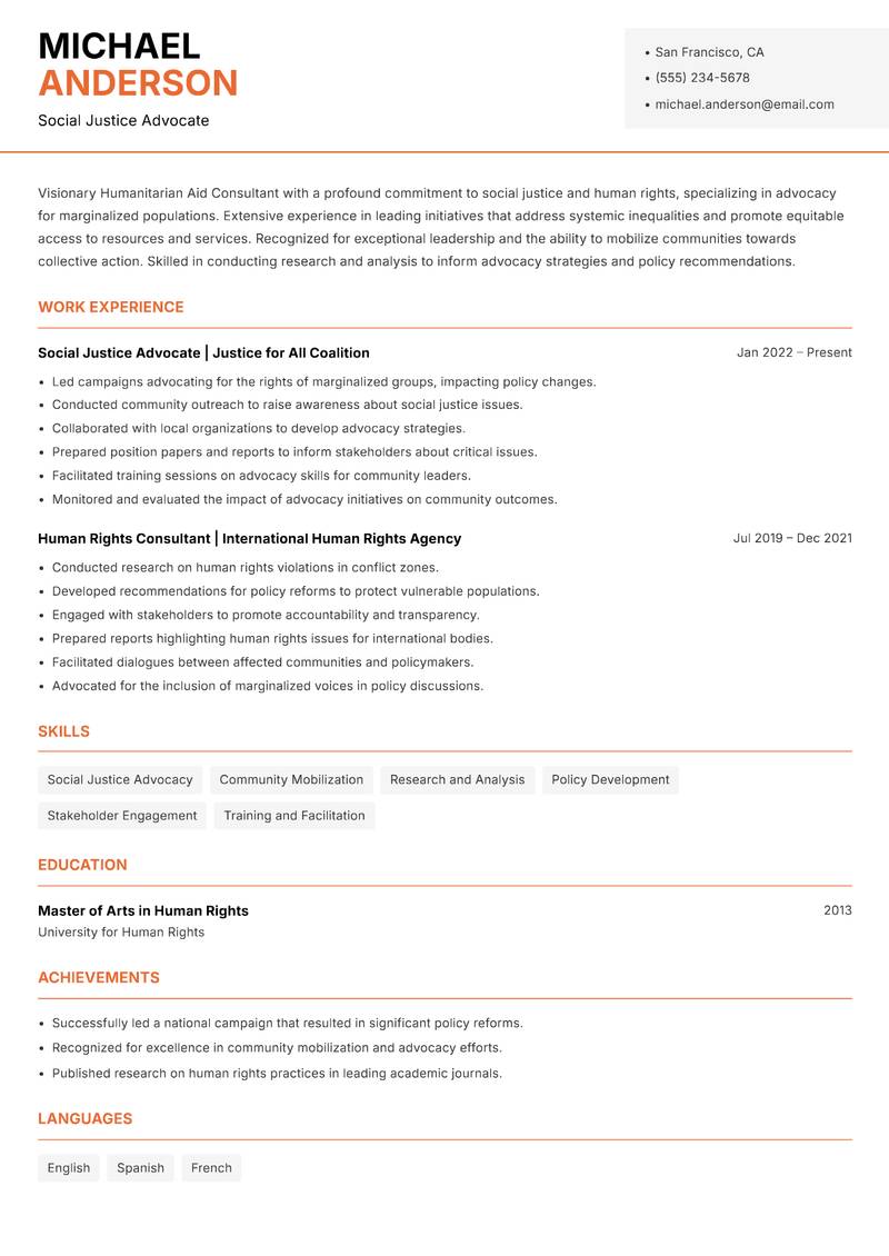 Humanitarian Aid Consultant resume template — Modern Professional