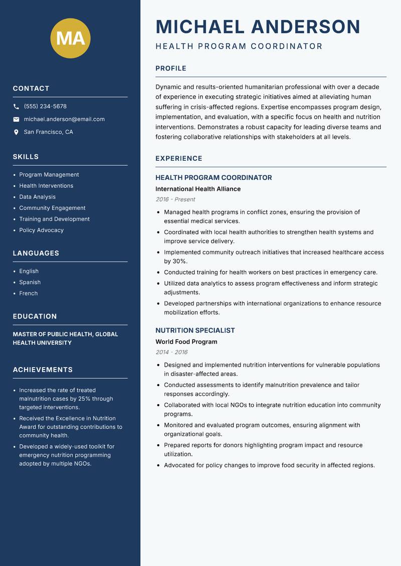 Humanitarian Aid Executive resume template — Classic Clean
