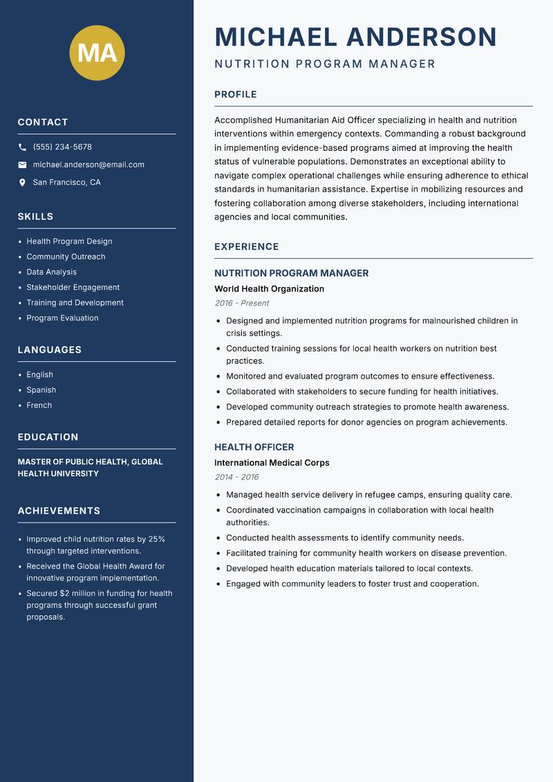 Humanitarian Aid Officer resume template — Classic Clean