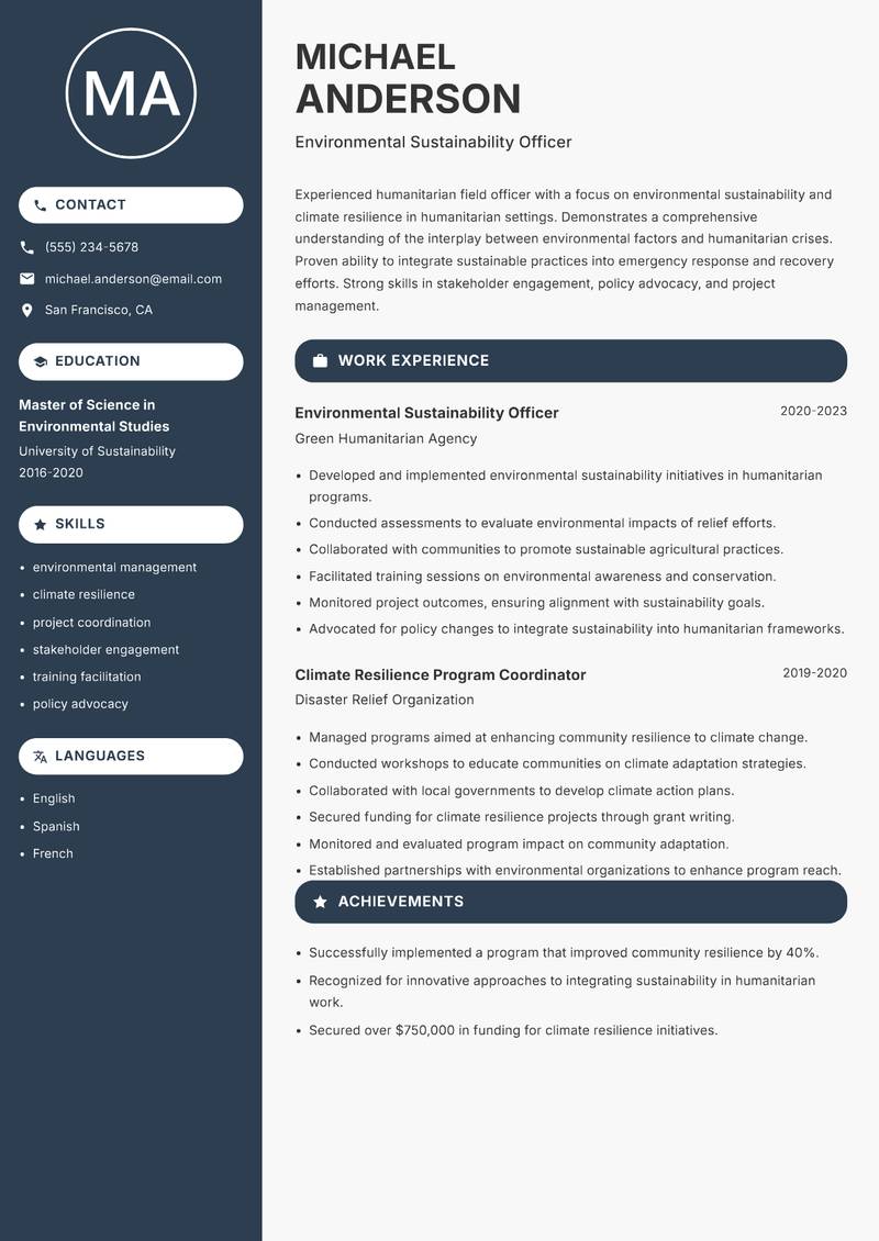 Humanitarian Field Officer resume template — Compact