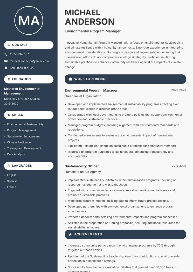 Humanitarian Program Manager resume template — Compact