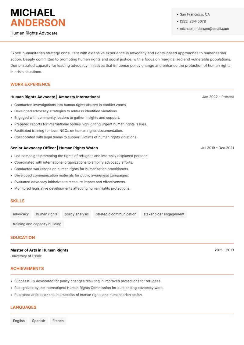 Humanitarian Strategy Consultant resume template — Modern Professional