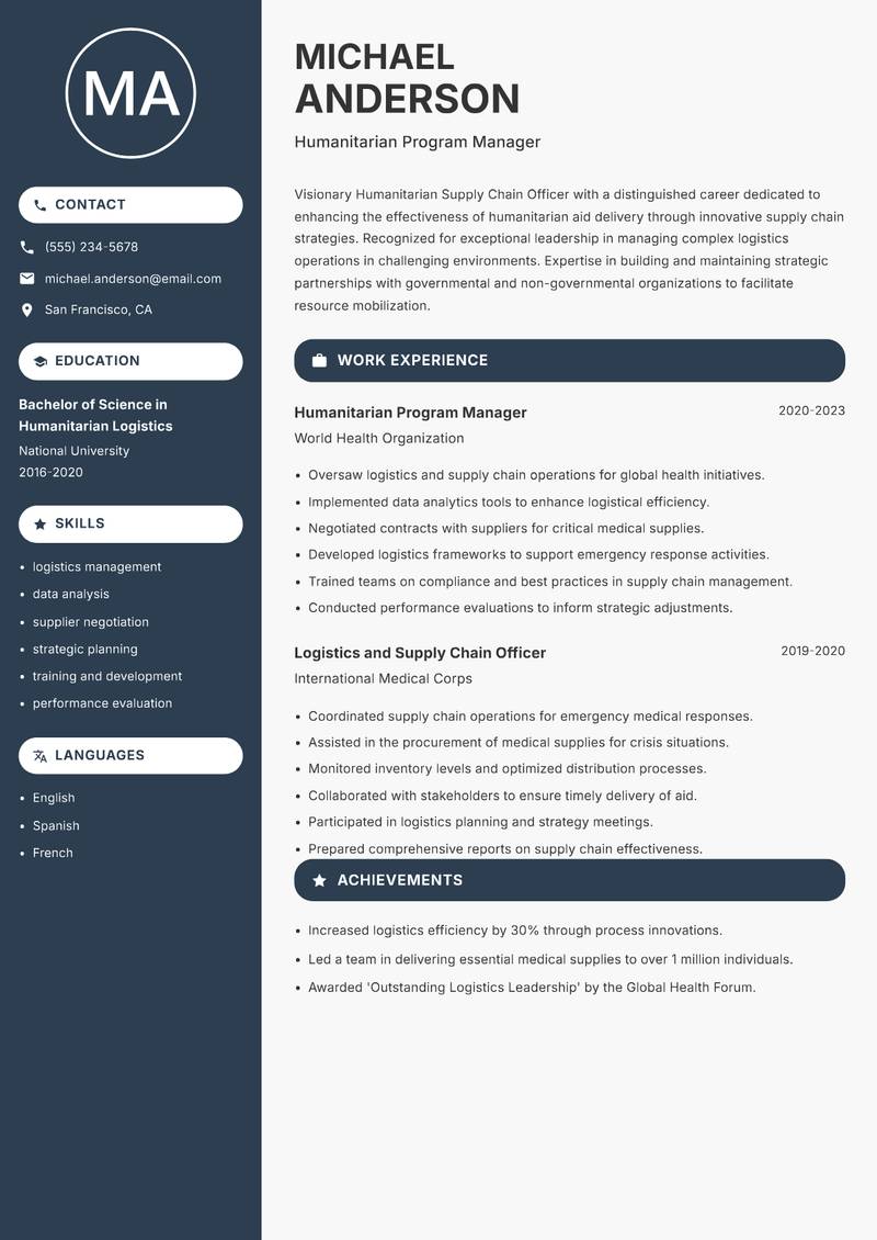 Humanitarian Supply Chain Officer resume template — Compact