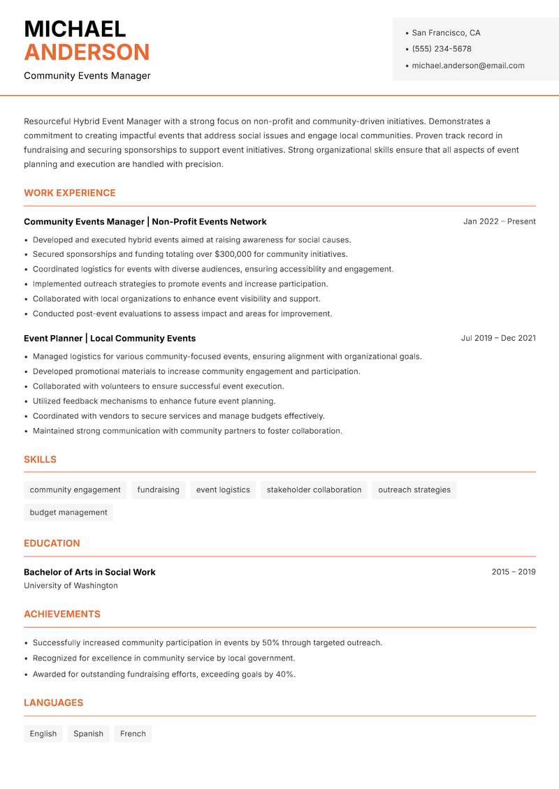 Hybrid Event Manager resume template — Modern Professional