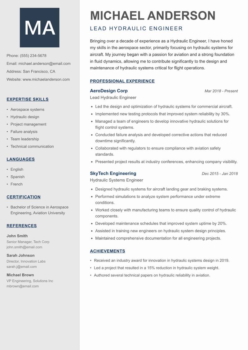 Hydraulic Engineer resume template — Creative Minimal