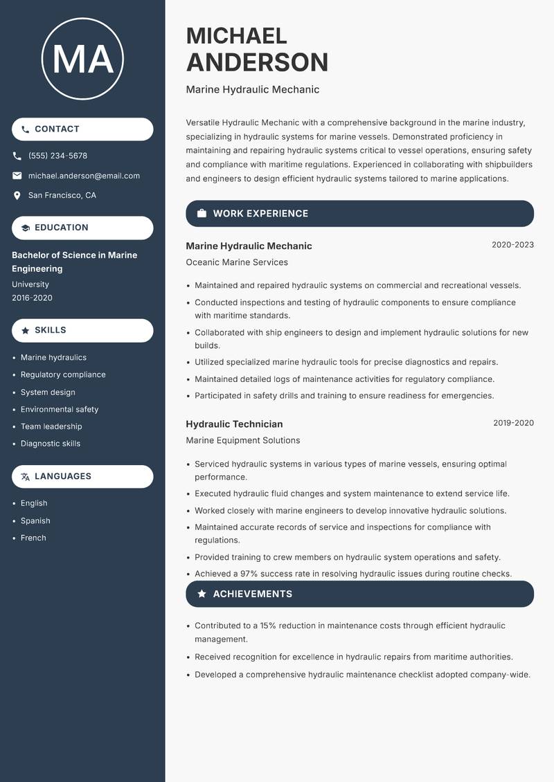 Hydraulic Mechanic resume template — Compact