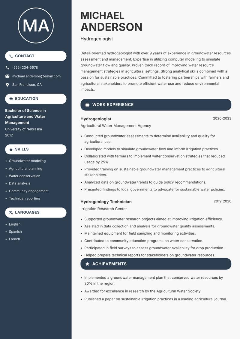 Hydrogeologist resume template — Compact