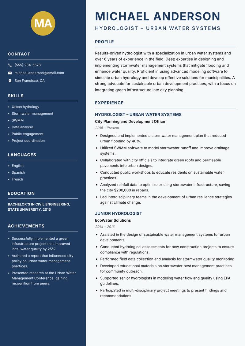 Hydrologist resume template — Classic Clean