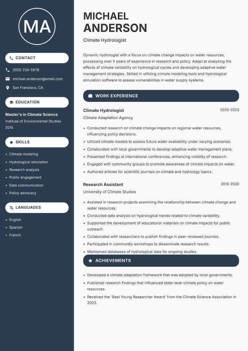 Hydrologist resume template — Compact