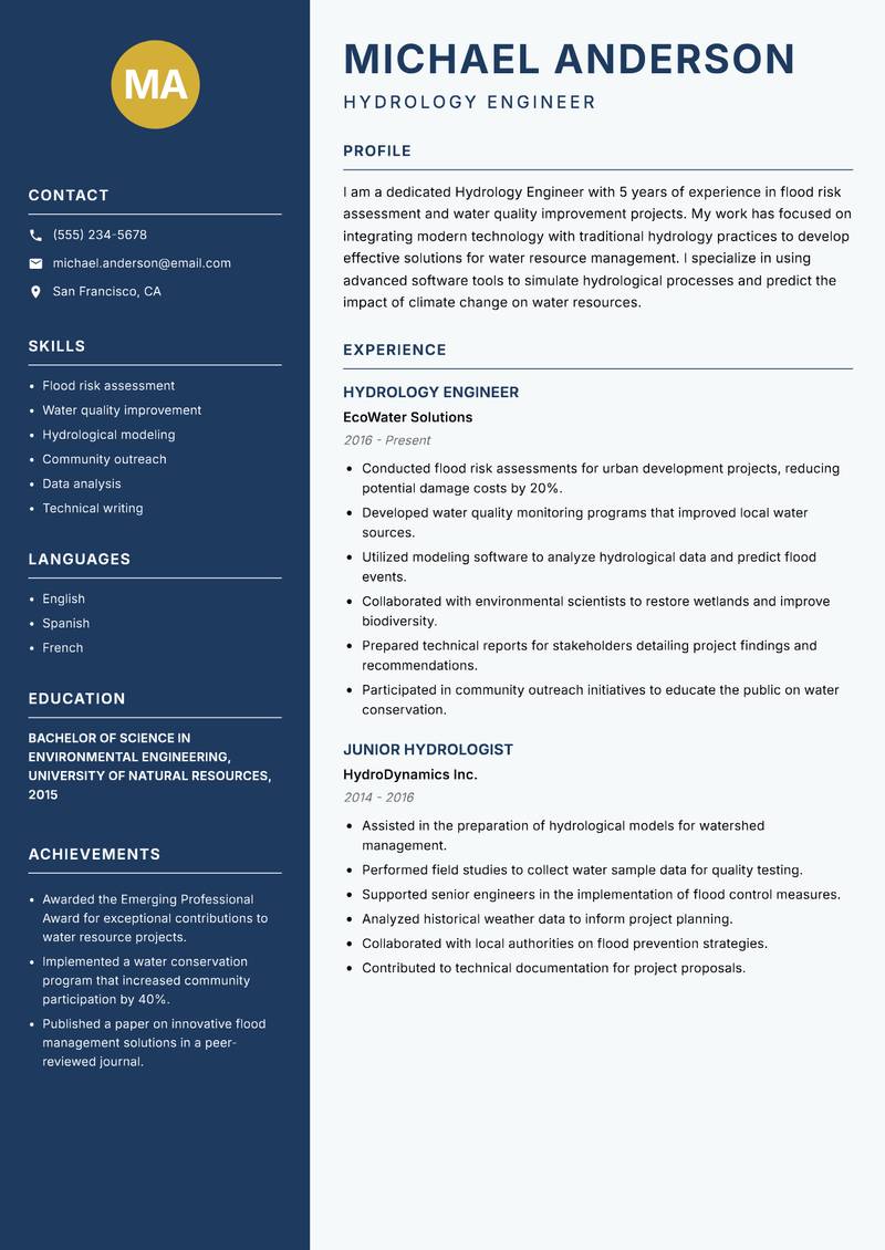Hydrology Engineer resume template — Classic Clean