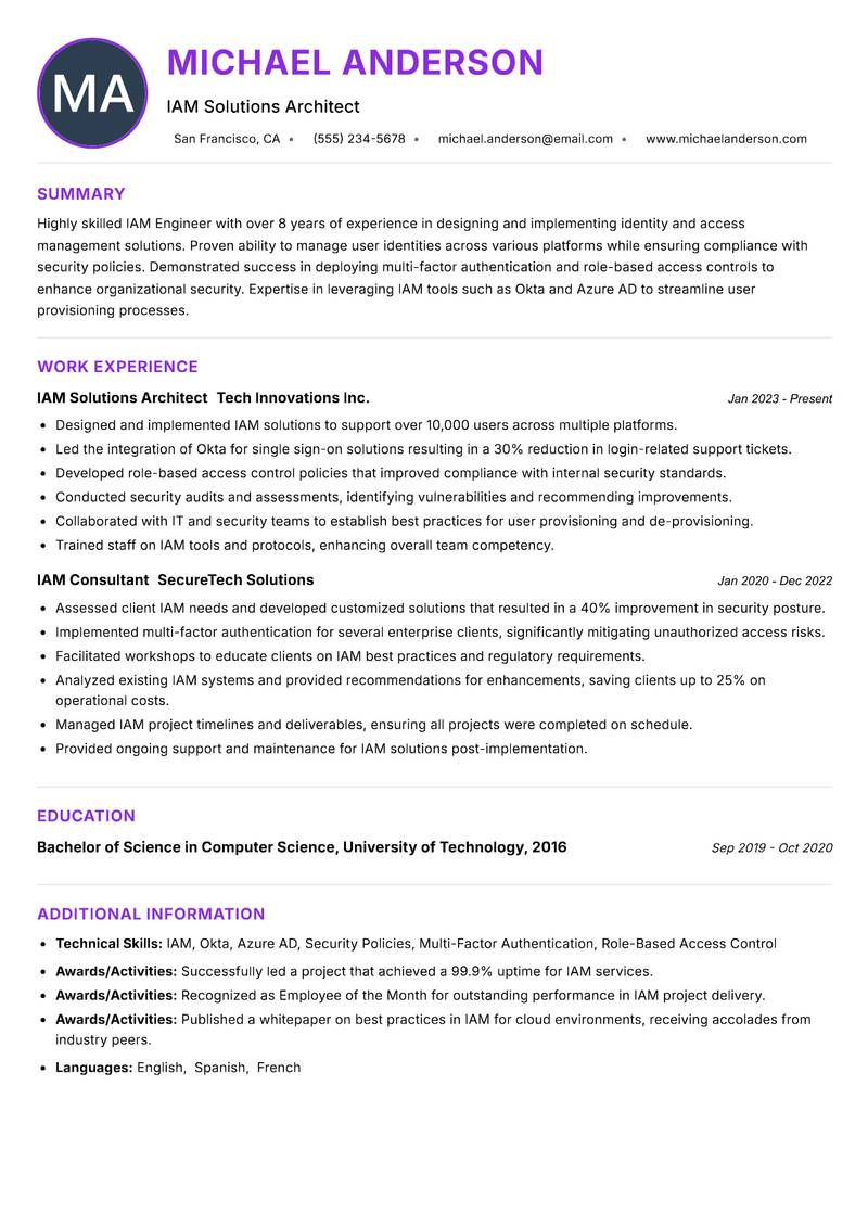 IAM Engineer resume example — ATS-friendly template