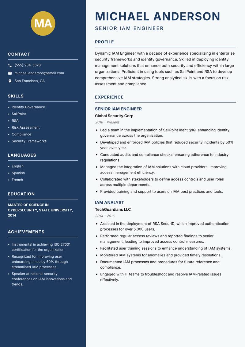 IAM Engineer resume template — Classic Clean
