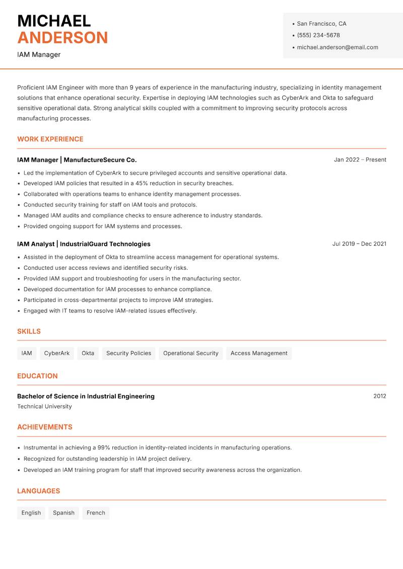 IAM Engineer resume template — Modern Professional