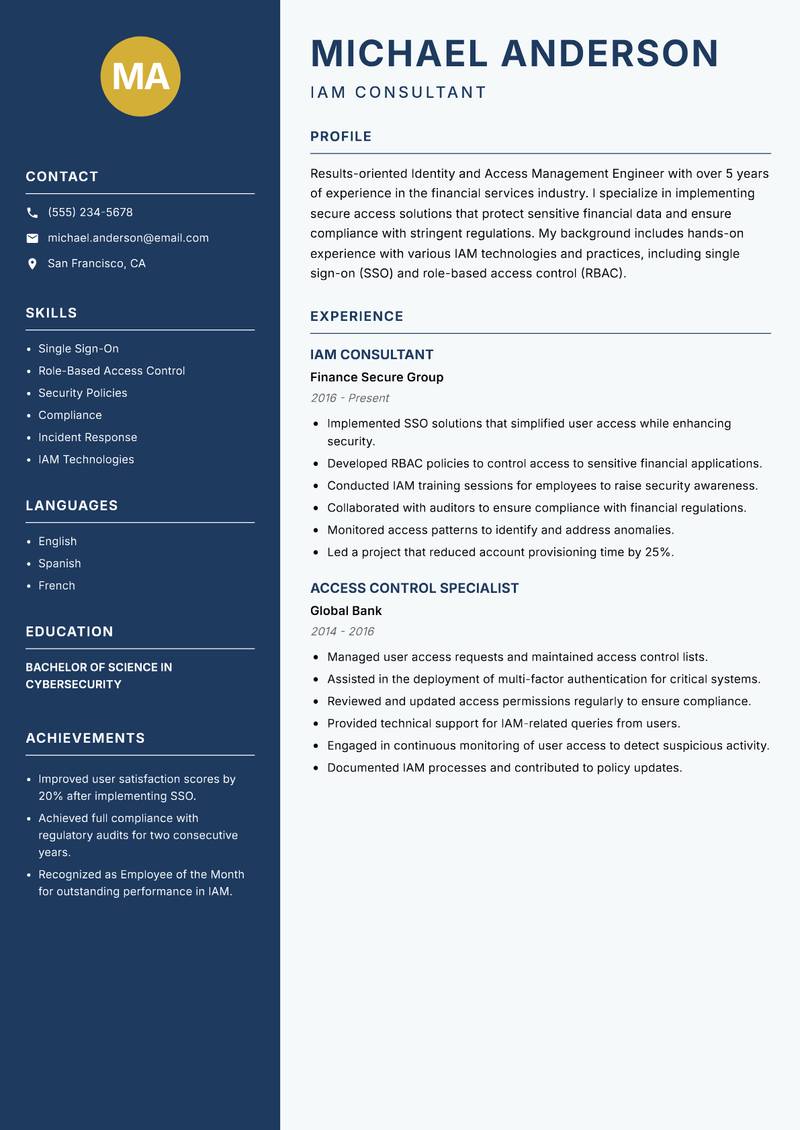 Identity and Access Management Engineer resume template — Classic Clean