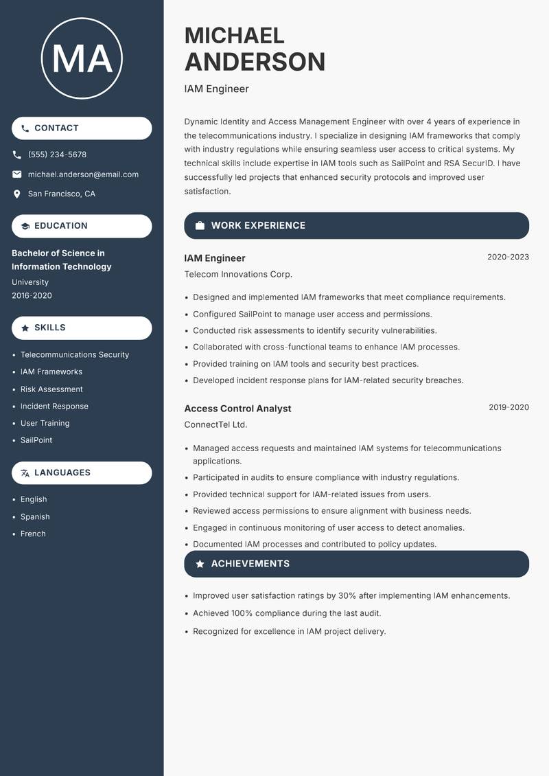Identity and Access Management Engineer resume template — Compact