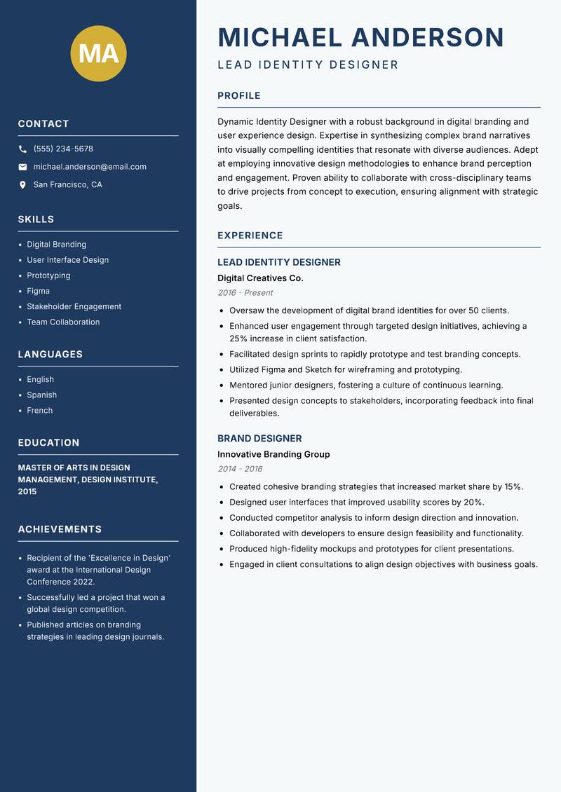Identity Designer resume template — Classic Clean