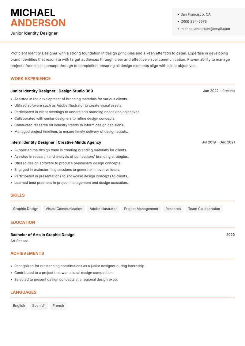 Identity Designer resume template — Modern Professional