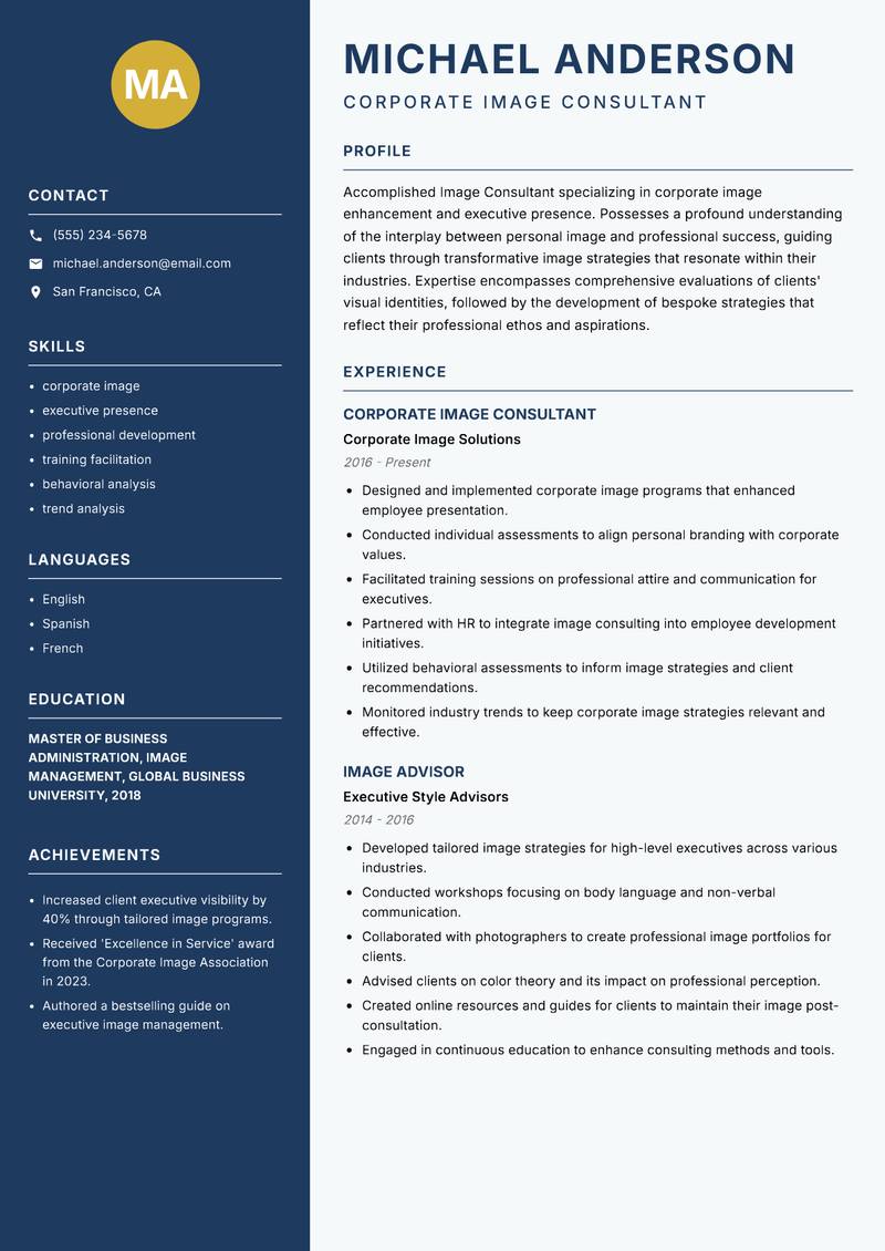 Image Consultant resume template — Classic Clean