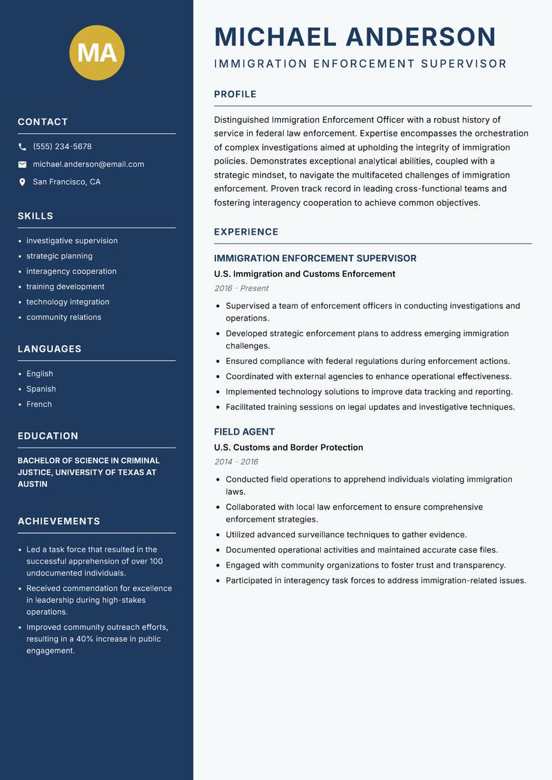 Immigration Enforcement Officer resume template — Classic Clean