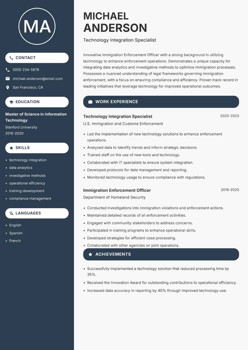 Immigration Enforcement Officer resume template — Compact