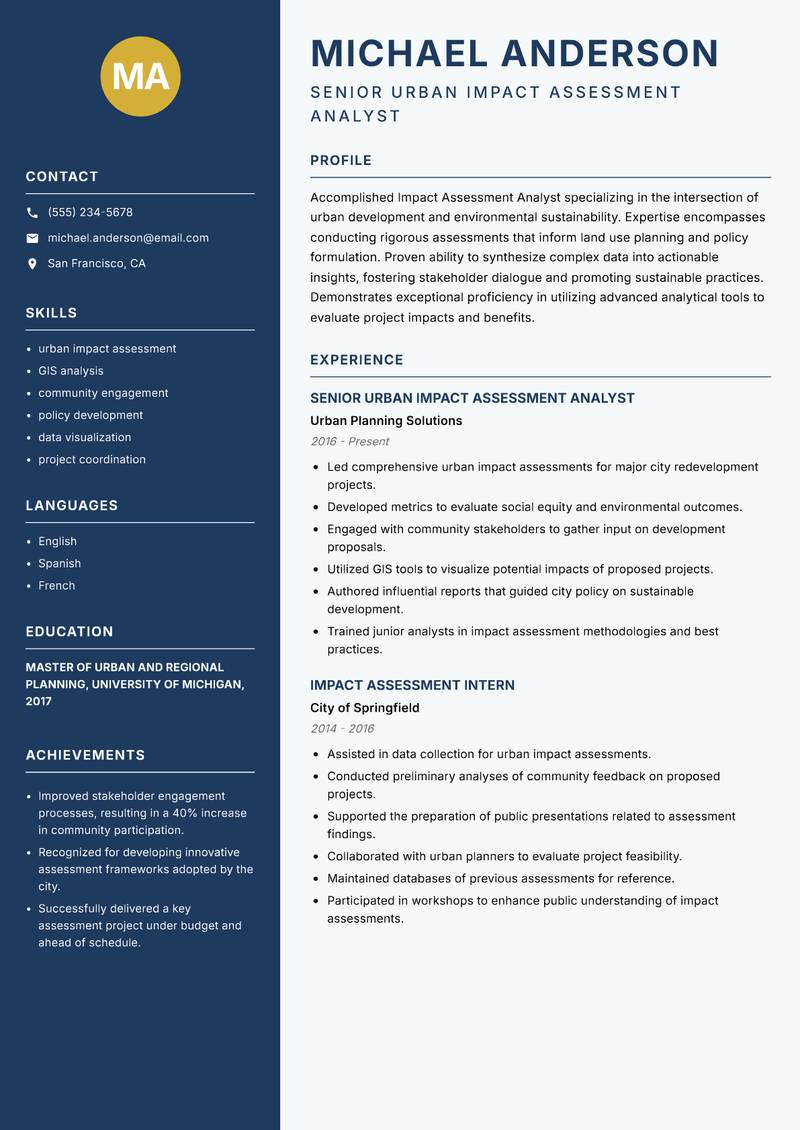 Impact Assessment Analyst resume template — Classic Clean