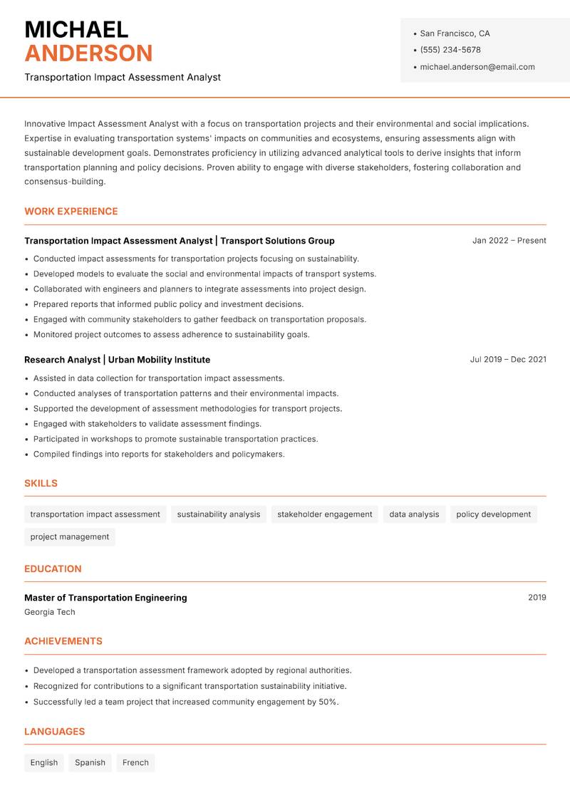Impact Assessment Analyst resume template — Modern Professional
