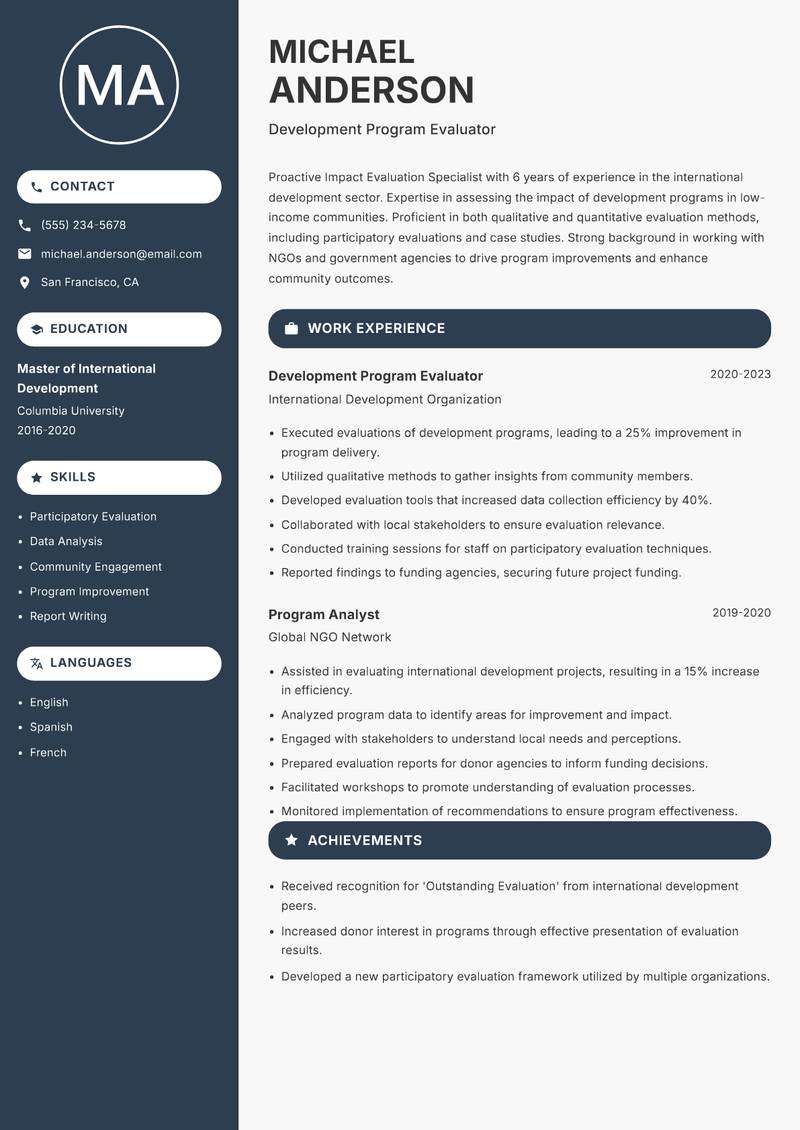Impact Evaluation Specialist resume template — Compact