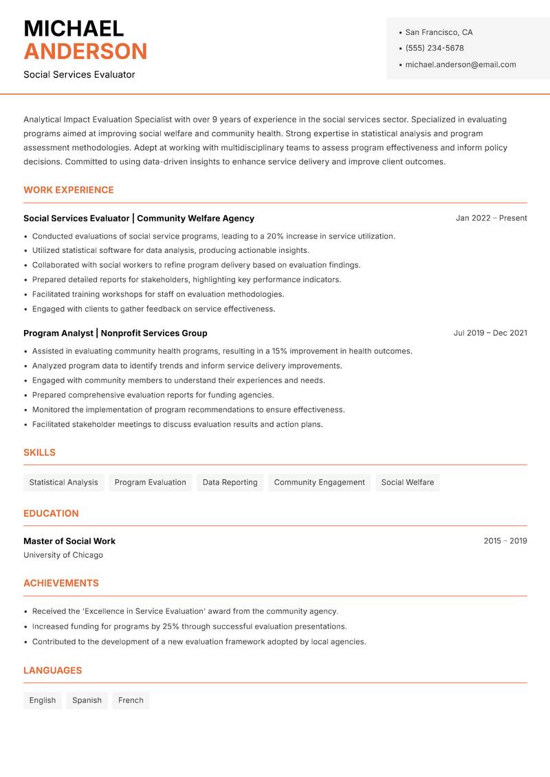 Impact Evaluation Specialist resume template — Modern Professional