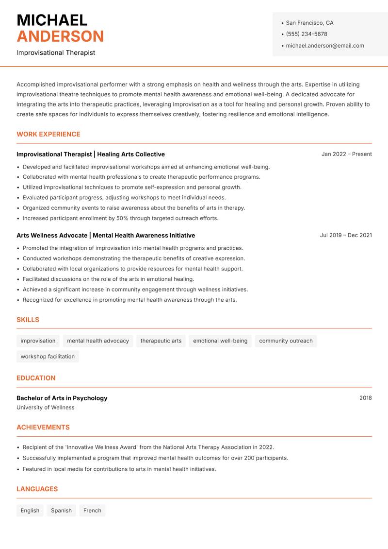 Improvisational Performer resume template — Modern Professional
