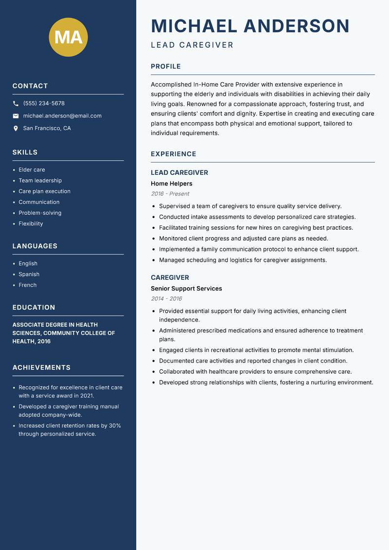In-Home Care Provider resume template — Classic Clean