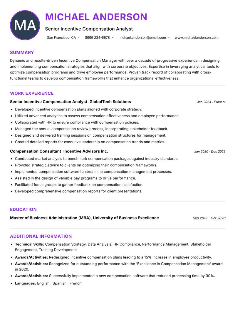 Incentive Compensation Manager resume example — ATS-friendly template