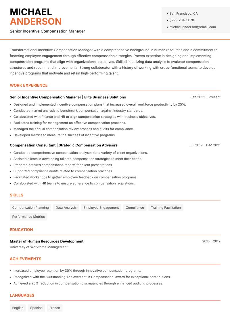 Incentive Compensation Manager resume template — Modern Professional