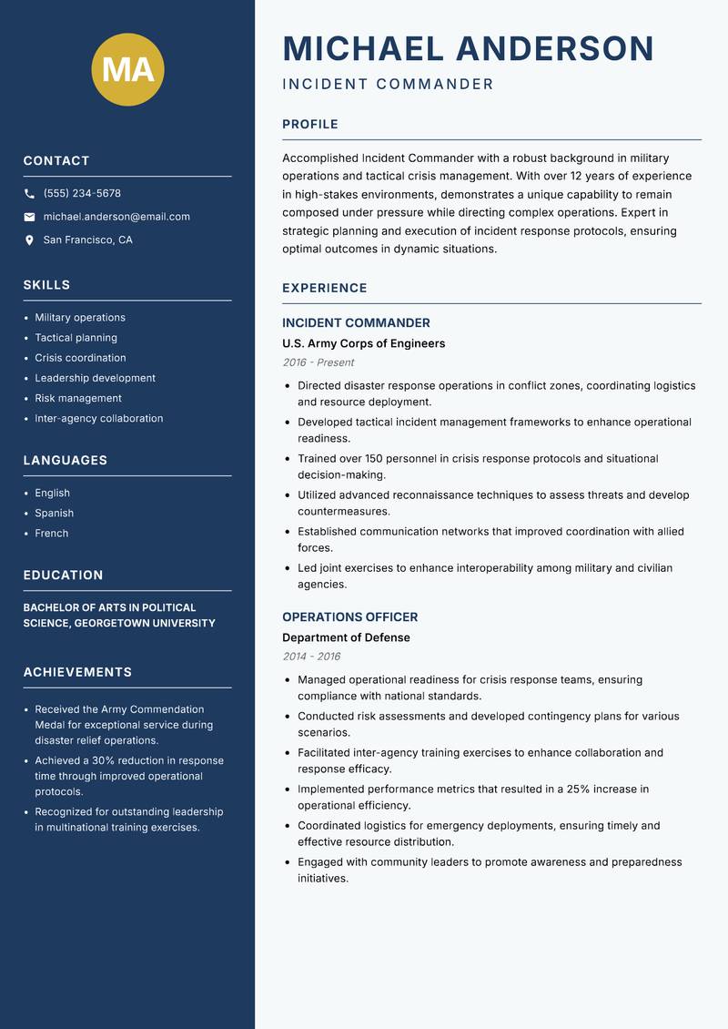 Incident Commander resume template — Classic Clean