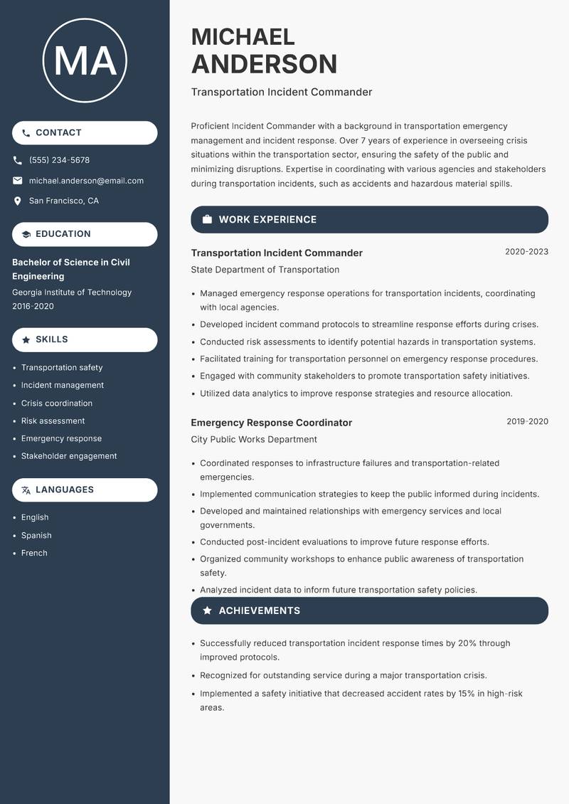 Incident Commander resume template — Compact