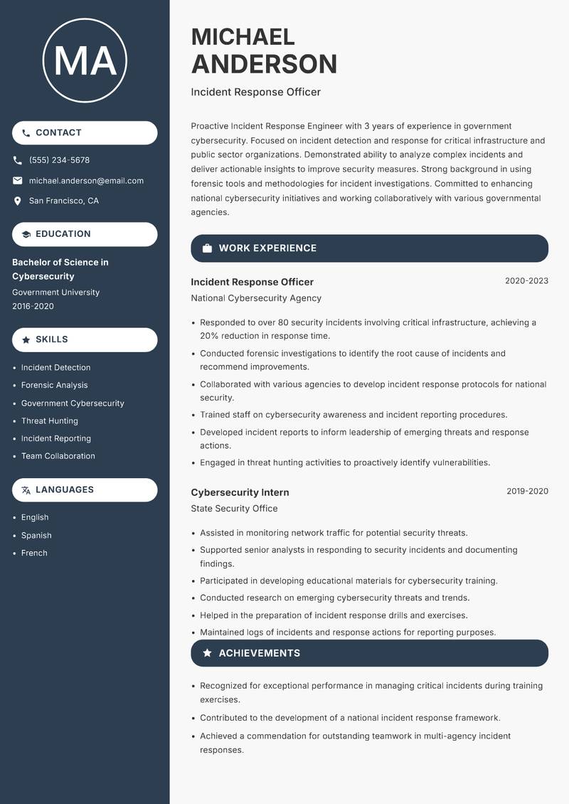 Incident Response Engineer resume template — Compact
