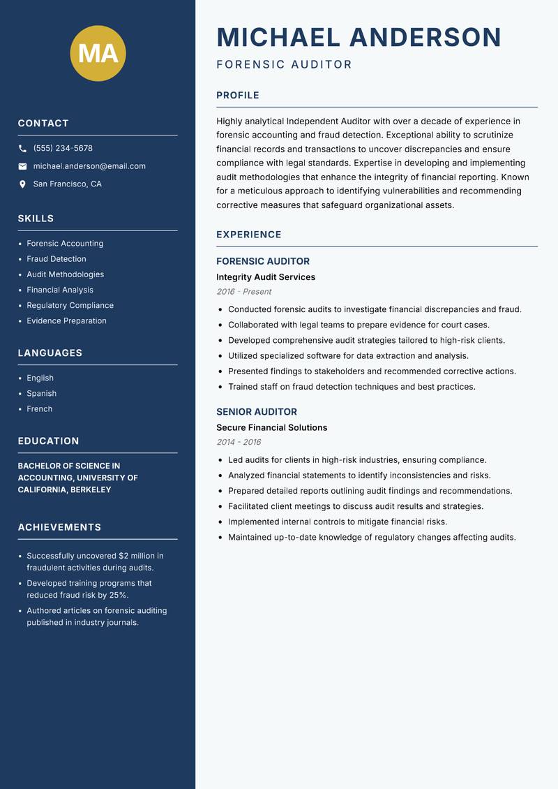 Independent Auditor resume template — Classic Clean