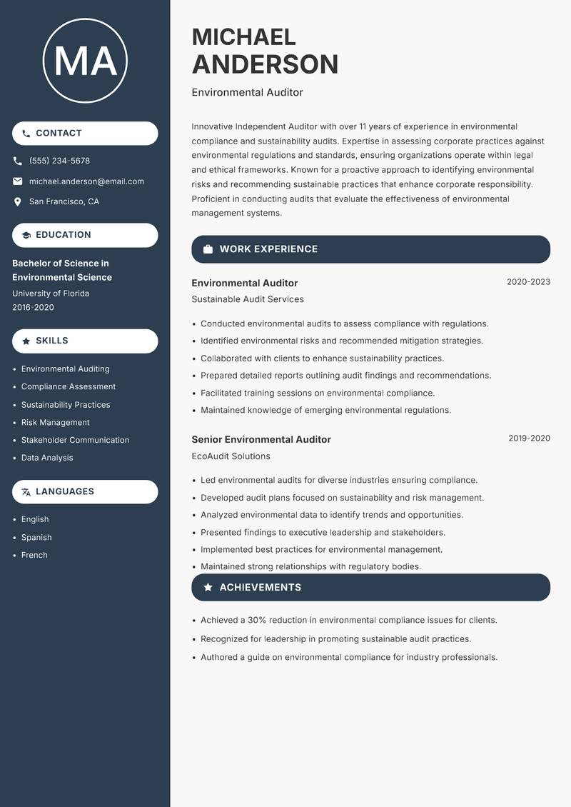 Independent Auditor resume template — Compact