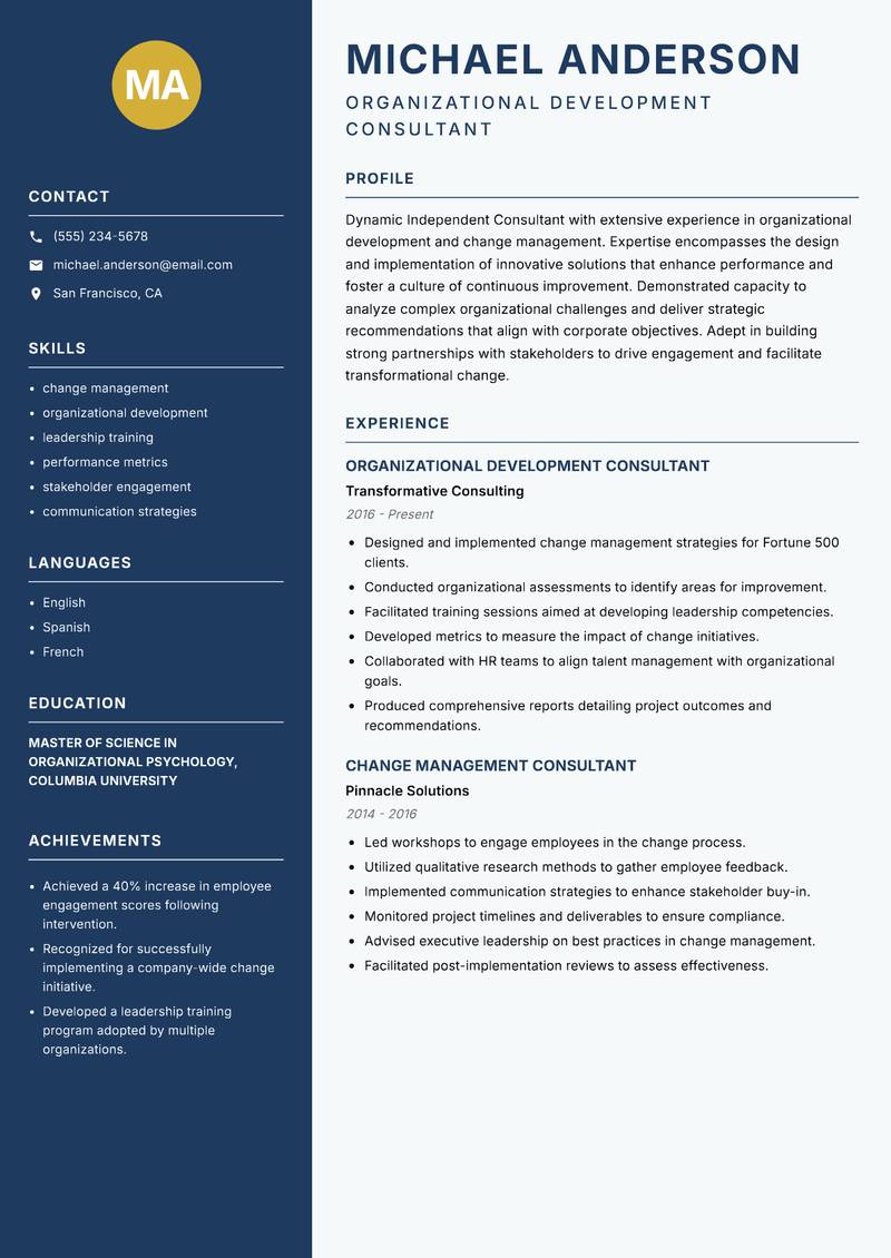 Independent Consultant resume template — Classic Clean