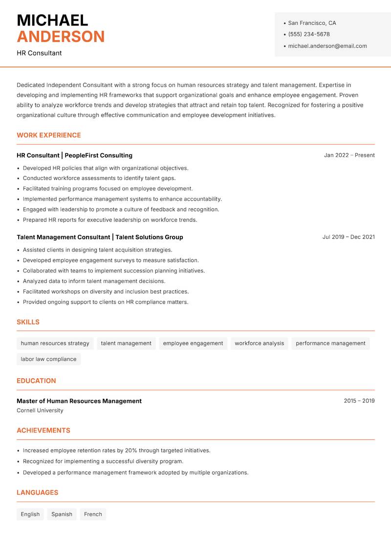 Independent Consultant resume template — Modern Professional