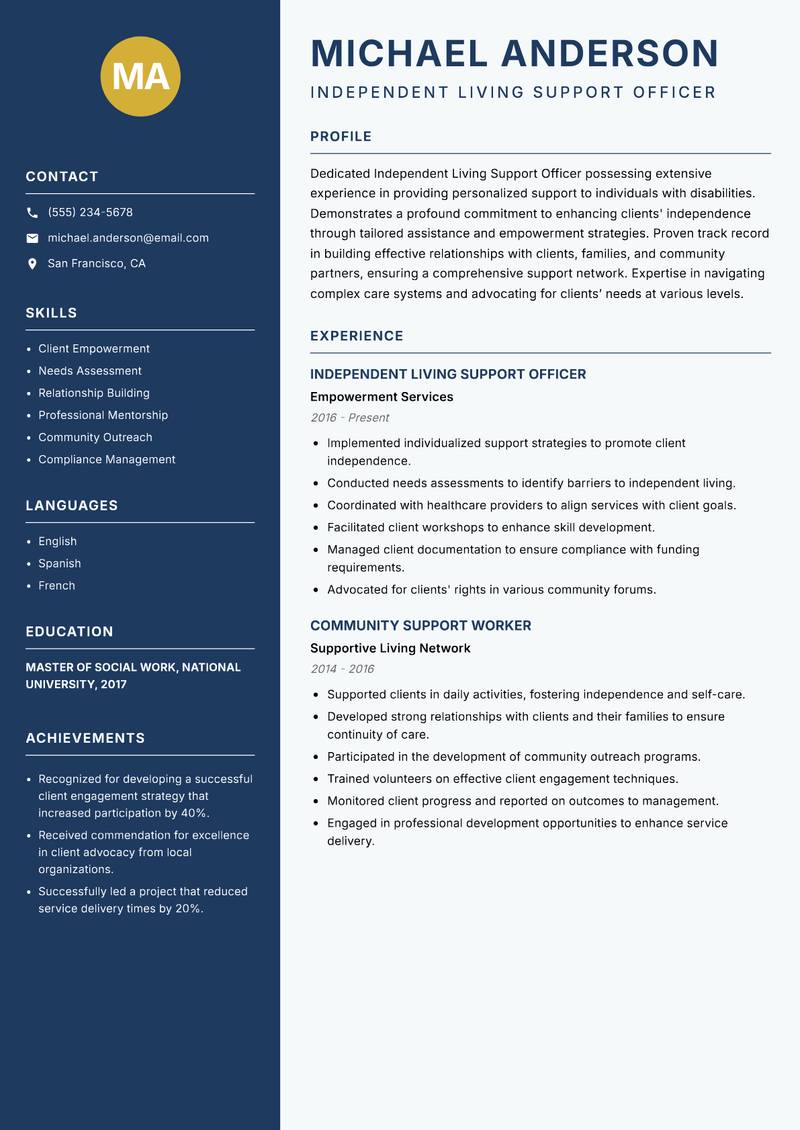 Independent Living Support Officer resume template — Classic Clean