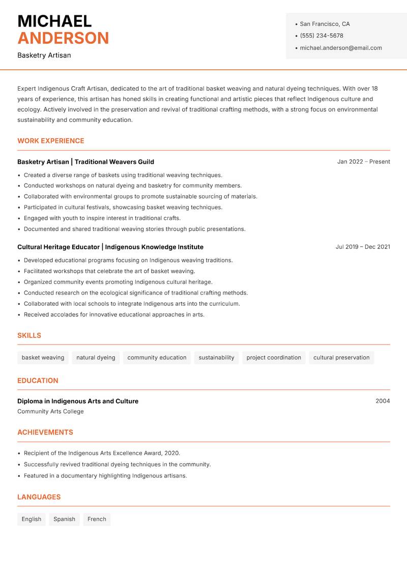 Indigenous Craft Artisan resume template — Modern Professional