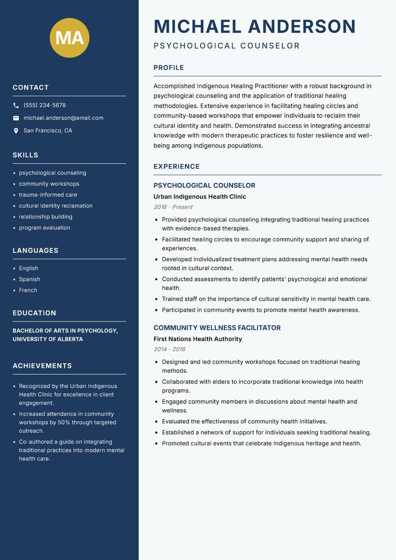 Indigenous Healing Practitioner resume template — Classic Clean