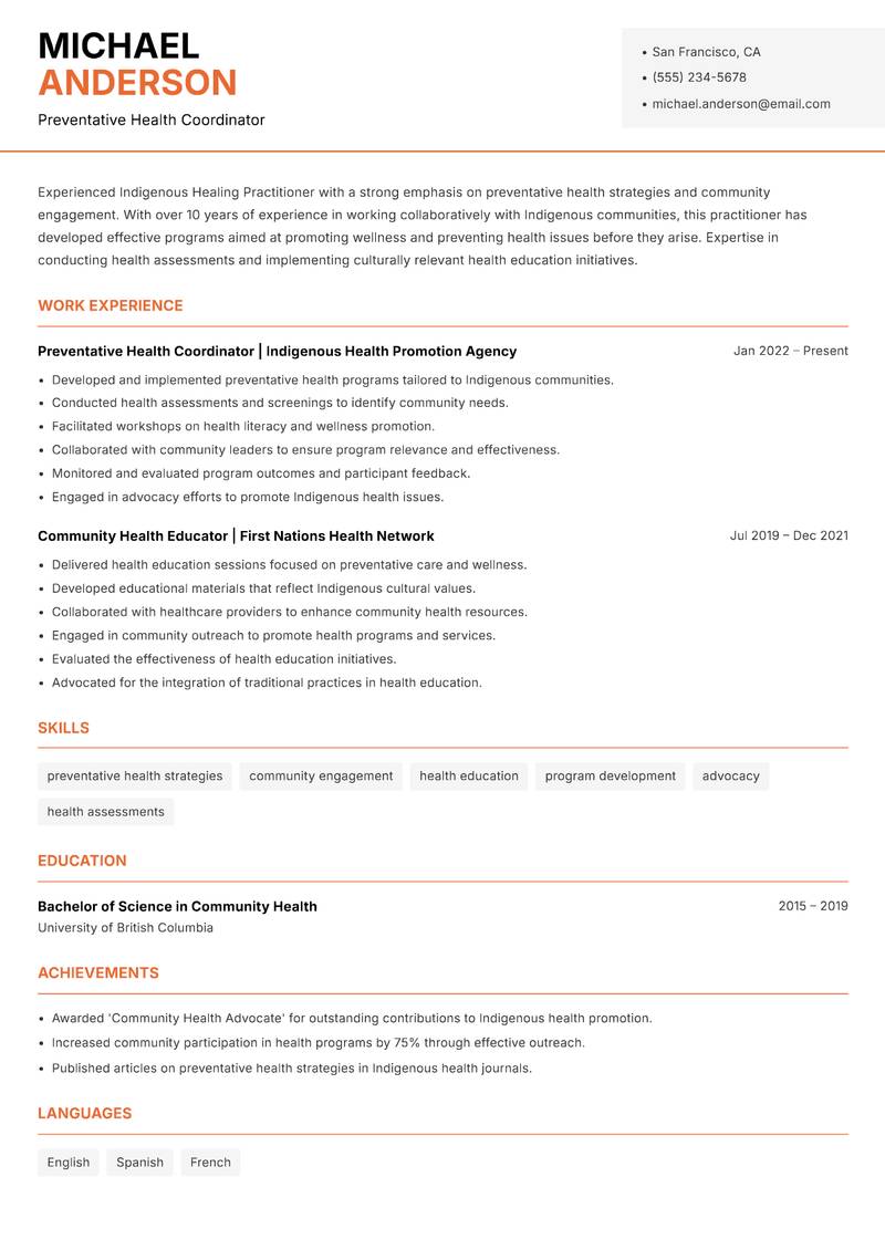 Indigenous Healing Practitioner resume template — Modern Professional