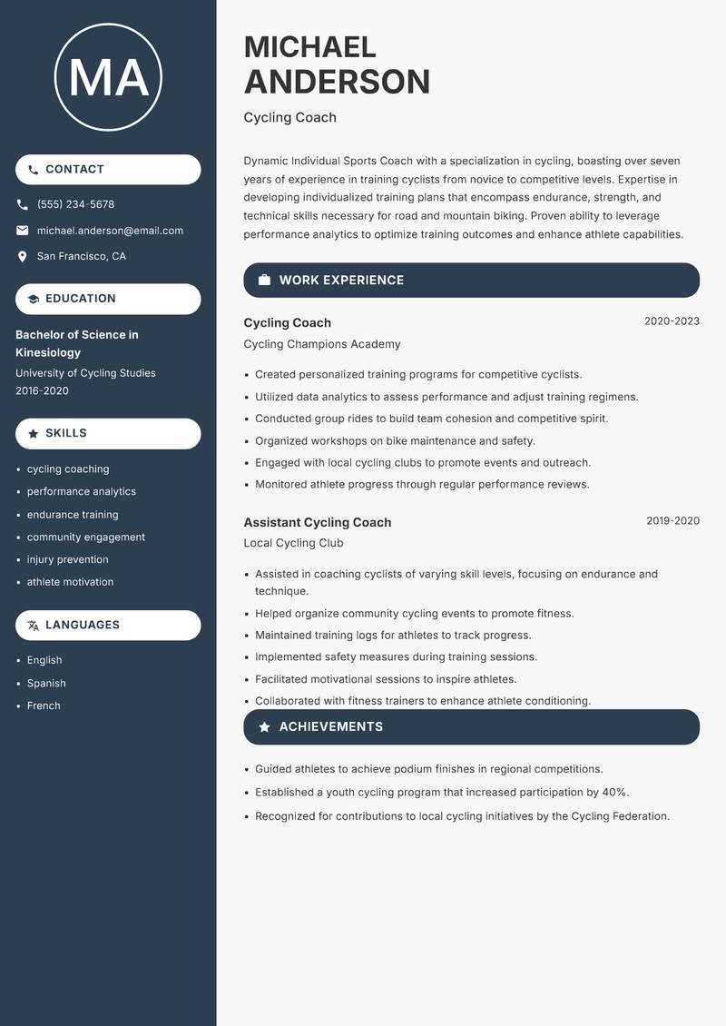 Individual Sports Coach resume template — Compact