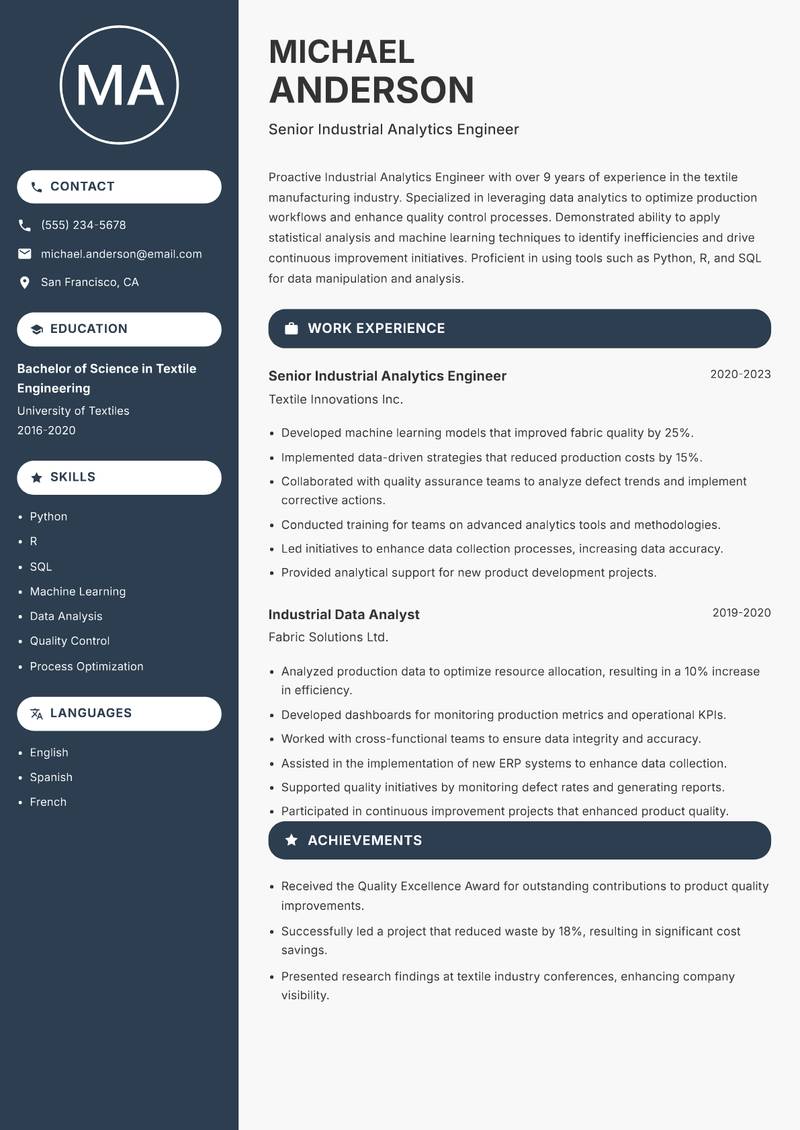 Industrial Analytics Engineer resume template — Compact