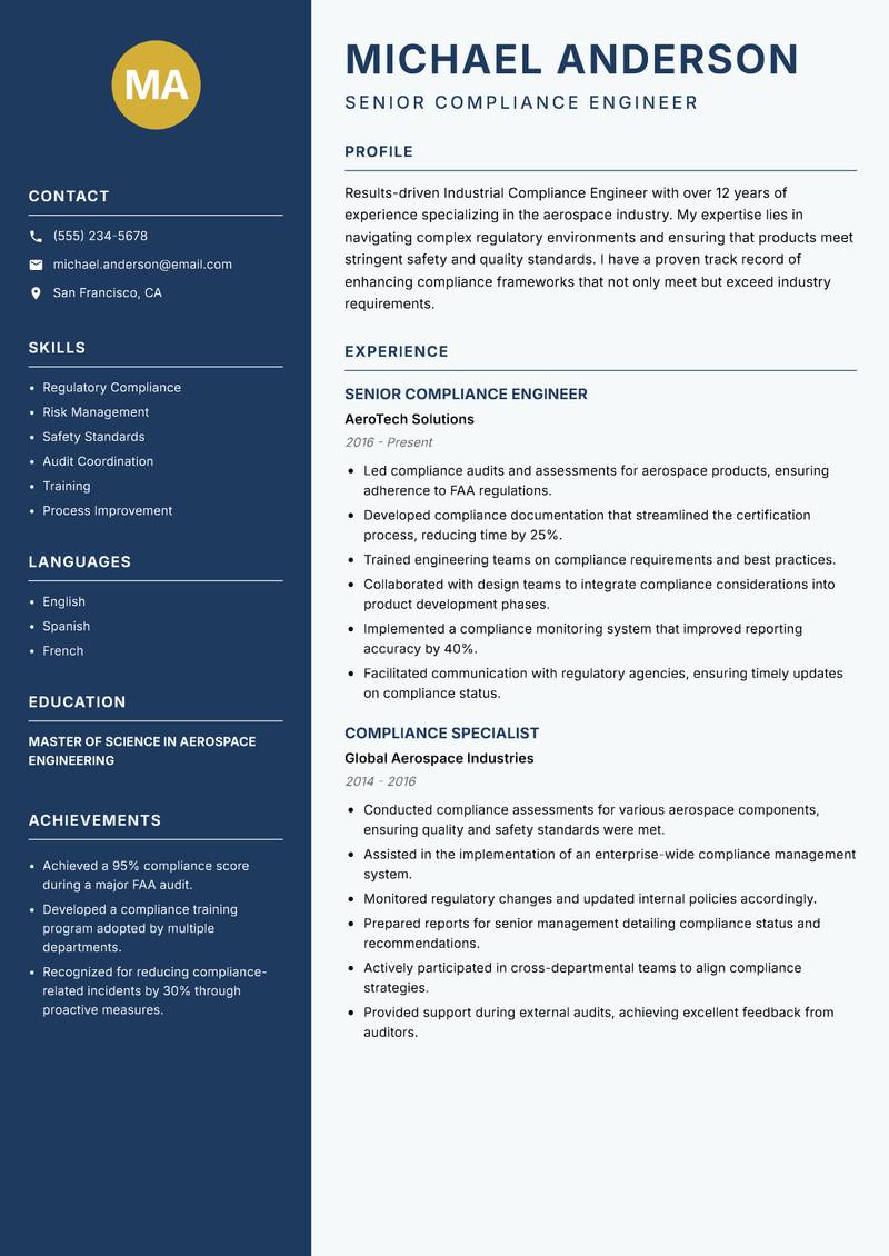 Industrial Compliance Engineer resume template — Classic Clean